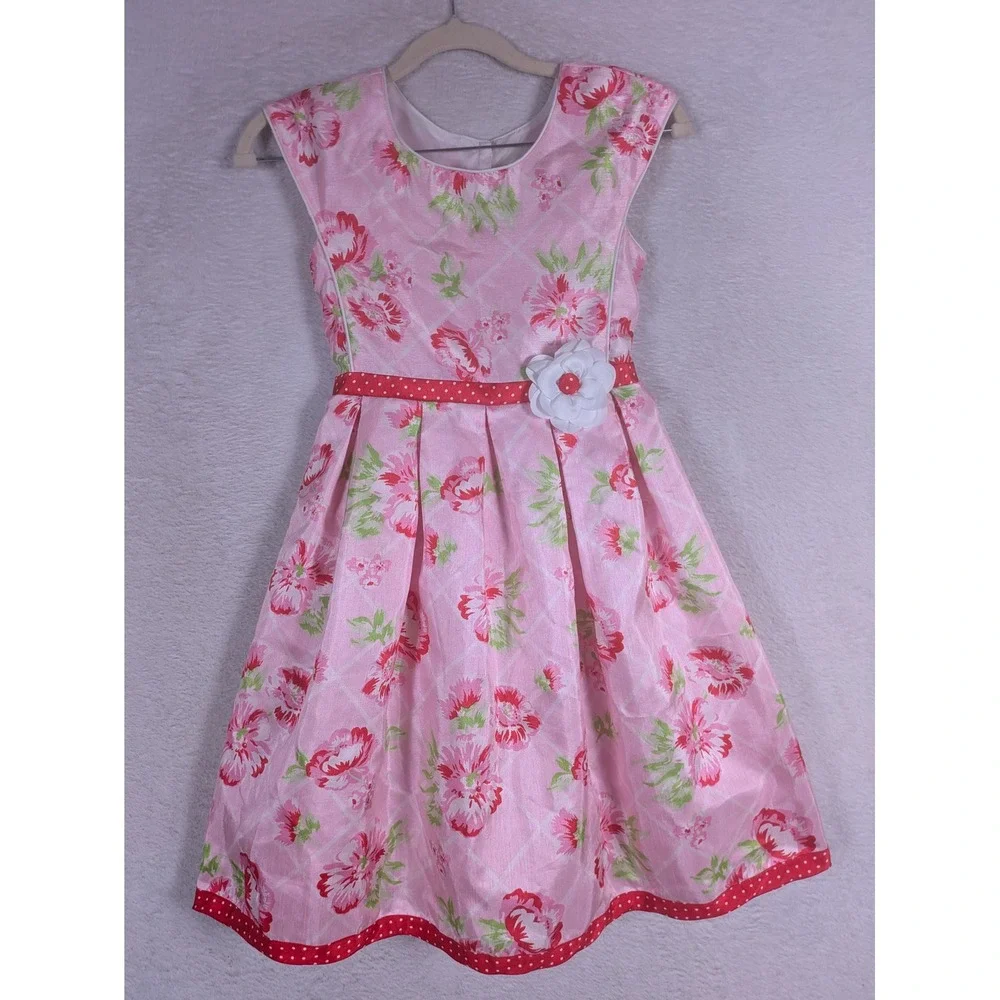 Jona Michelle Floral Dress Girl's Size 8 Pink 3D Flower Bow Back Party